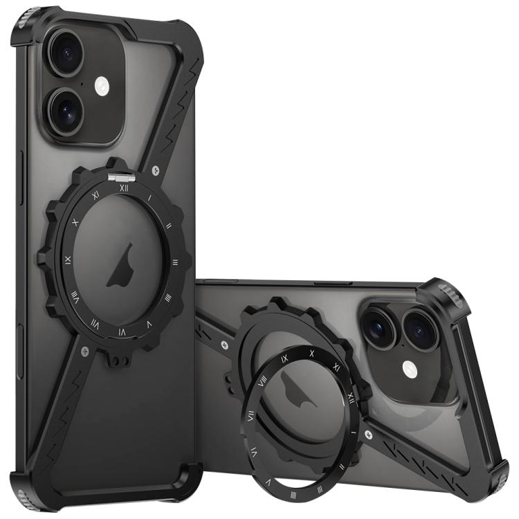 For iPhone 16 Plus Z-shaped Frameless Metal 360 Holder MagSafe Phone Case(Black) by bashfashion