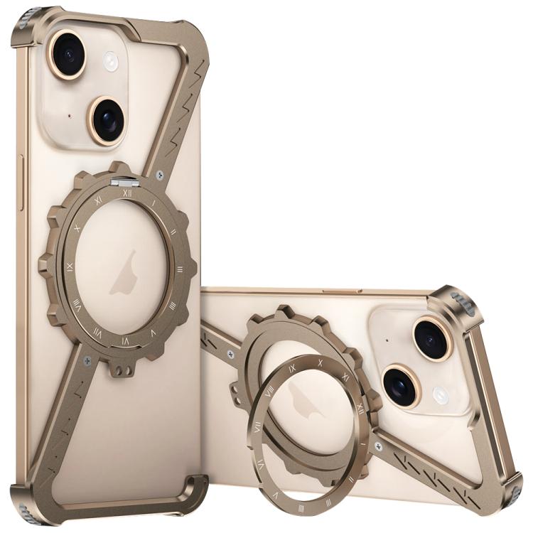 For iPhone 15 Z-shaped Frameless Metal 360 Holder MagSafe Phone Case(Desert Gold) by bashfashion