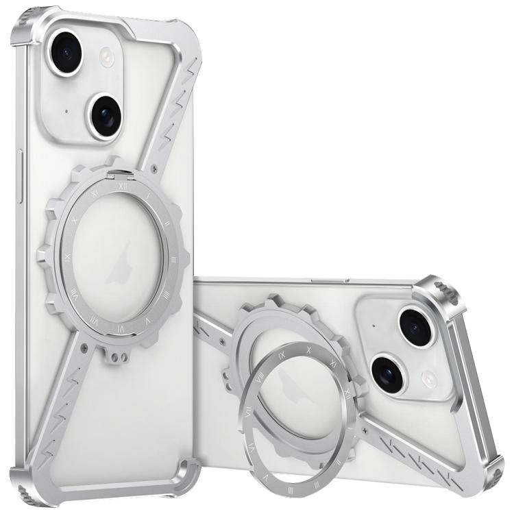 For iPhone 14 Z-shaped Frameless Metal 360 Holder MagSafe Phone Case(Space Silver) by bashfashion