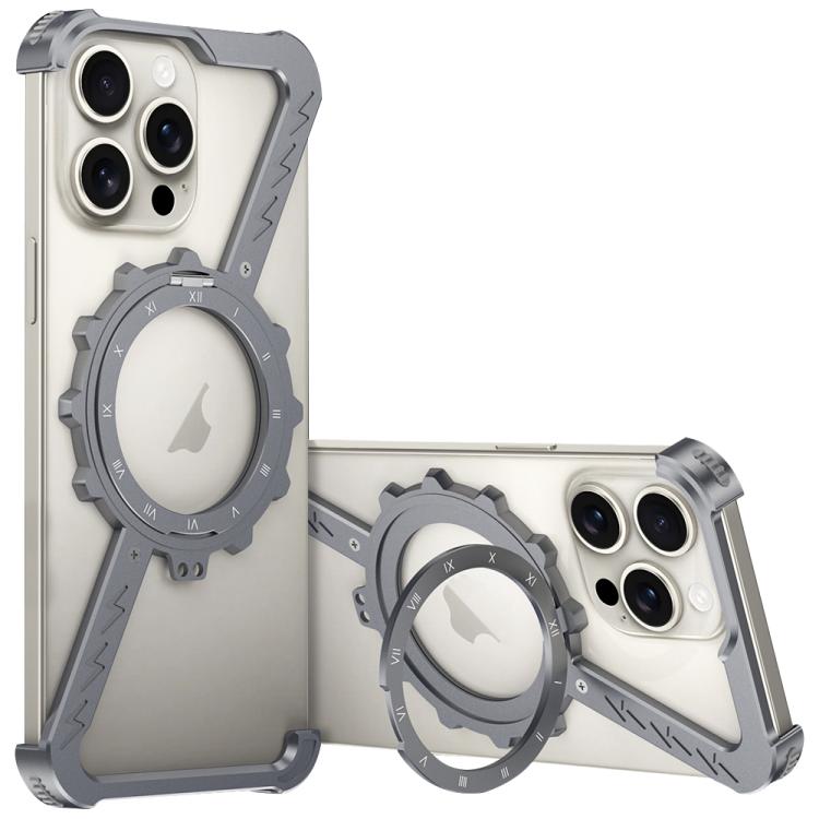 For iPhone 14 Pro Max Z-shaped Frameless Metal 360 Holder MagSafe Phone Case(Space Grey) by bashfashion