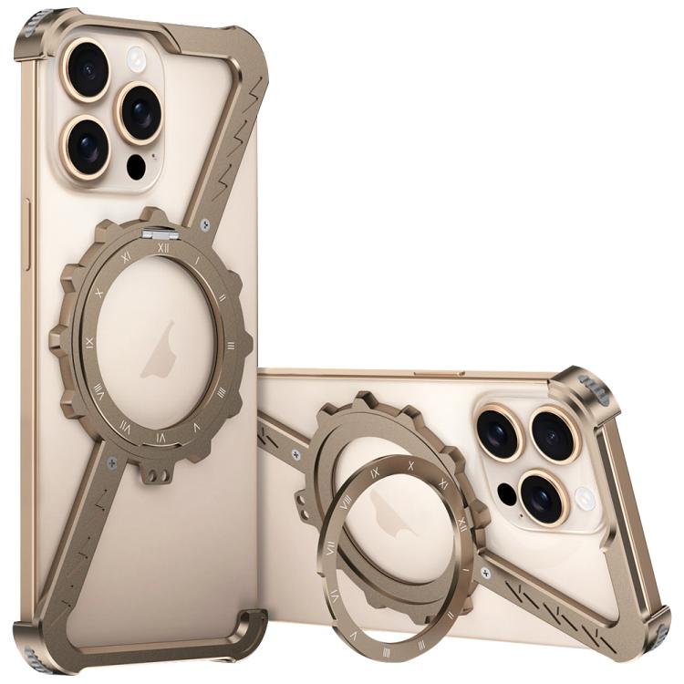 For iPhone 14 Pro Max Z-shaped Frameless Metal 360 Holder MagSafe Phone Case(Desert Gold) by bashfashion