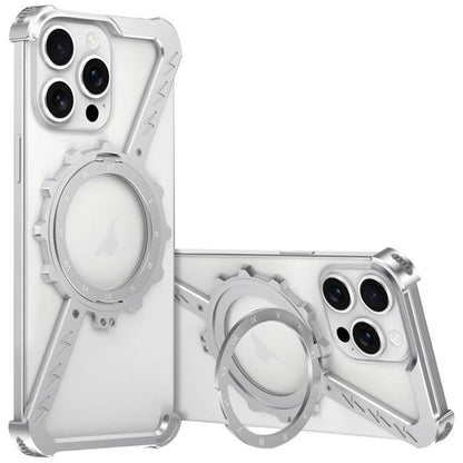 For iPhone 14 Pro Max Z-shaped Frameless Metal 360 Holder MagSafe Phone Case(Space Silver) by bashfashion