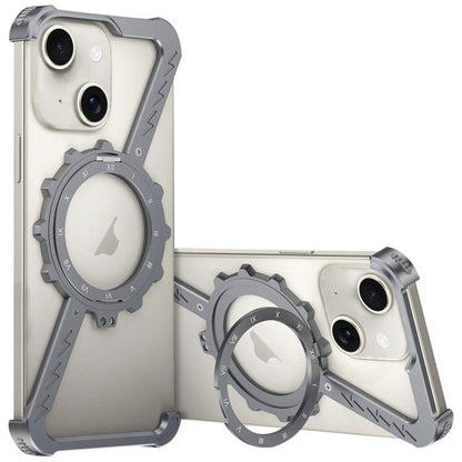For iPhone 13 Z-shaped Frameless Metal 360 Holder MagSafe Phone Case(Space Grey) by bashfashion