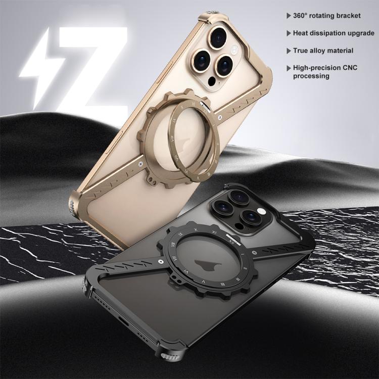 For iPhone 14 Pro Z-shaped Frameless Metal 360 Holder MagSafe Phone Case(Black) by bashfashion