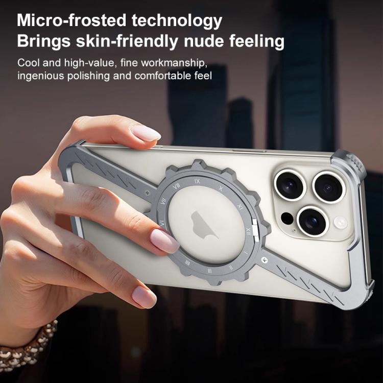 For iPhone 14 Pro Max Z-shaped Frameless Metal 360 Holder MagSafe Phone Case(Space Grey) by bashfashion