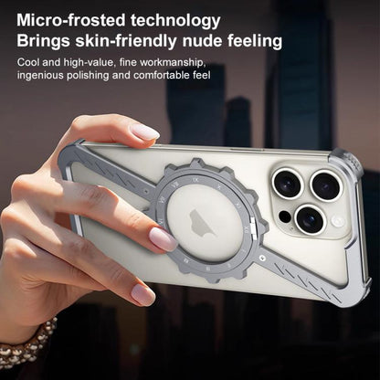 For iPhone 16 Plus Z-shaped Frameless Metal 360 Holder MagSafe Phone Case(Black) by bashfashion