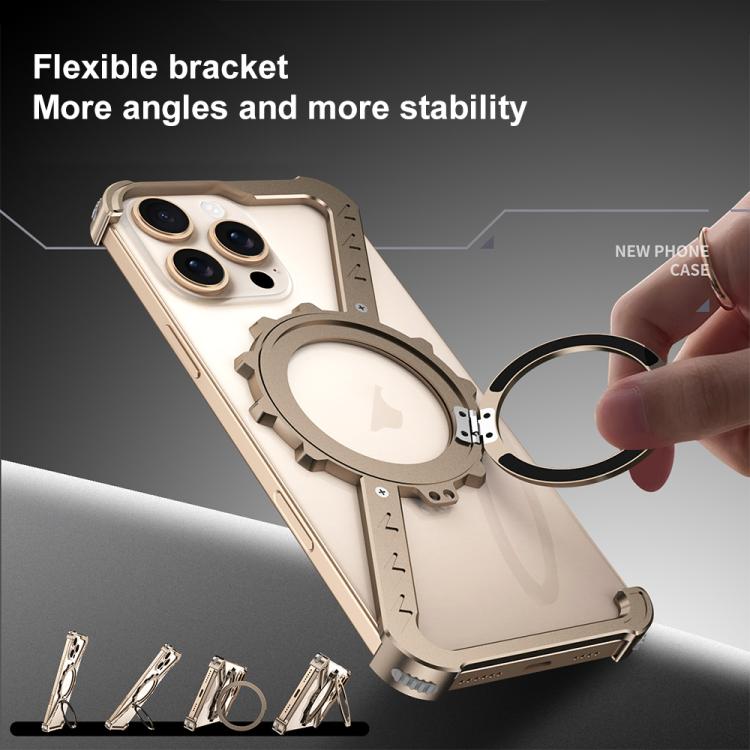 For iPhone 14 Pro Z-shaped Frameless Metal 360 Holder MagSafe Phone Case(Black) by bashfashion
