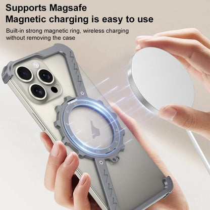 For iPhone 14 Pro Max Z-shaped Frameless Metal 360 Holder MagSafe Phone Case(Space Grey) by bashfashion