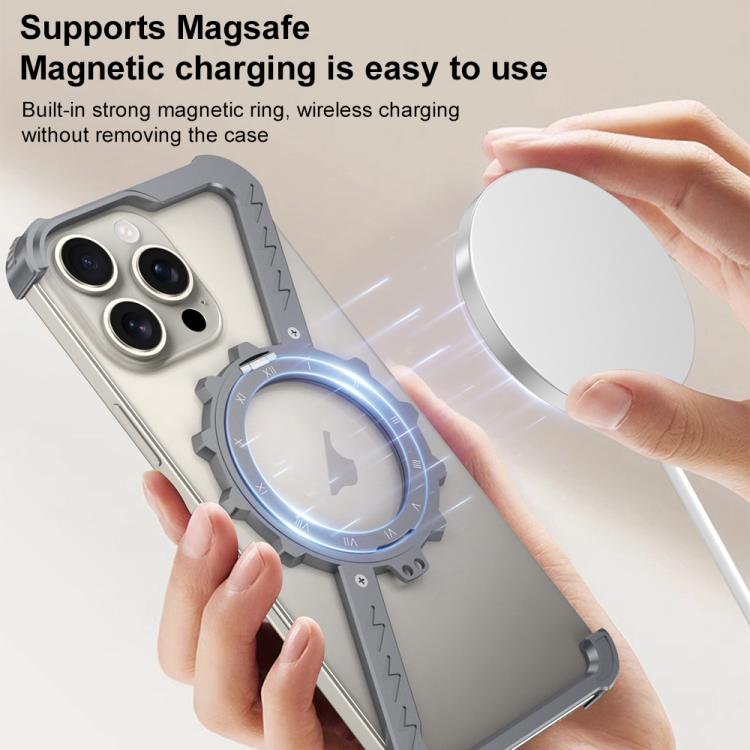 For iPhone 14 Pro Z-shaped Frameless Metal 360 Holder MagSafe Phone Case(Black) by bashfashion