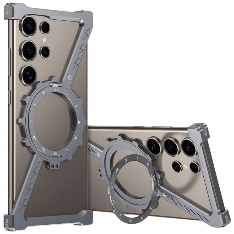For Samsung Galaxy S24 Ultra 5G Z-shaped Frameless Metal 360 Holder MagSafe Phone Case(Space Grey) by bashfashion