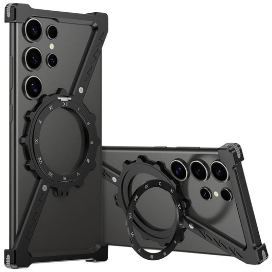 For Samsung Galaxy S22 Ultra 5G Z-shaped Frameless Metal 360 Holder MagSafe Phone Case(Black) by bashfashion