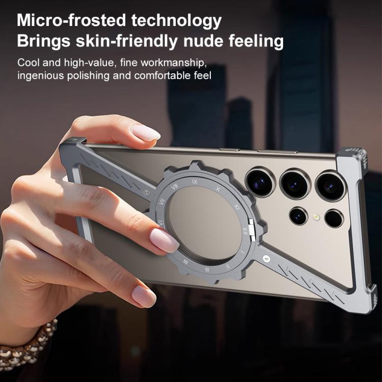 For Samsung Galaxy S24 Ultra 5G Z-shaped Frameless Metal 360 Holder MagSafe Phone Case(Space Silver) by bashfashion