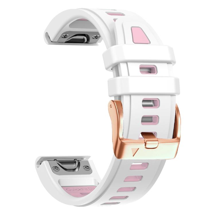 For Garmin Fenix 8 AMOLED 43mm Rose Gold Steel Buckle Quick Release Silicone Watch Band(White Pink) by bashfashion