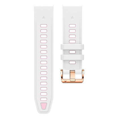 For Garmin Fenix 8 AMOLED 43mm Rose Gold Steel Buckle Quick Release Silicone Watch Band(White Pink) by bashfashion