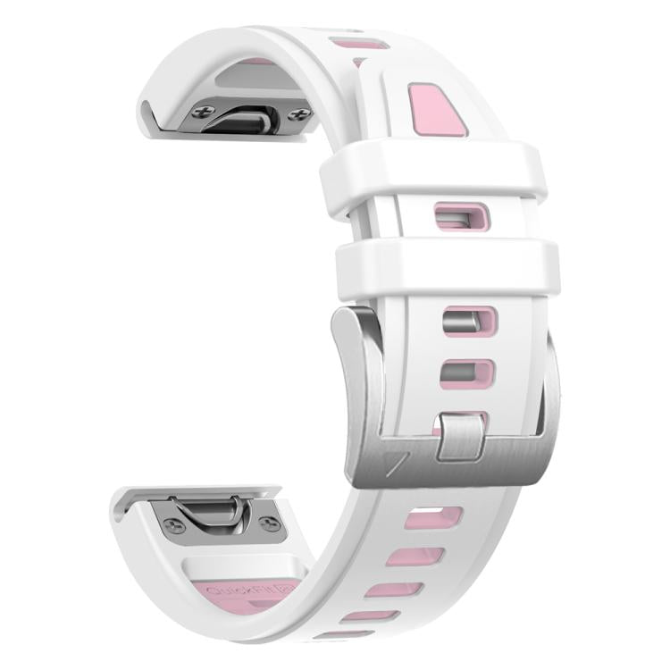 For Garmin Fenix 8 AMOLED 43mm Silver Steel Buckle Quick Release Silicone Watch Band(White Pink) by bashfashion