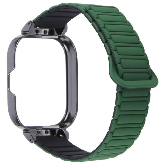 For Redmi Watch 5 / Watch 4 Metal Black Frame Integrated I-shaped Magnetic Silicone Watch Band(Dark Teal Black) by bashfashion