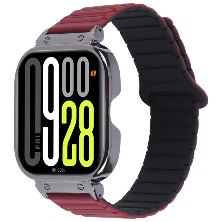 For Redmi Watch 5 / Watch 4 Metal Black Frame Integrated I-shaped Magnetic Silicone Watch Band(Wine Red Black) by bashfashion