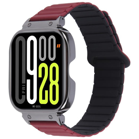 For Redmi Watch 5 / Watch 4 Metal Black Frame Integrated I-shaped Magnetic Silicone Watch Band(Wine Red Black) by bashfashion