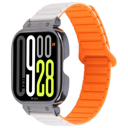 For Redmi Watch 5 / Watch 4 Metal Black Frame Integrated I-shaped Magnetic Silicone Watch Band(White Orange) by bashfashion