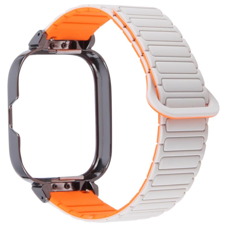 For Redmi Watch 5 / Watch 4 Metal Black Frame Integrated I-shaped Magnetic Silicone Watch Band(White Orange) by bashfashion