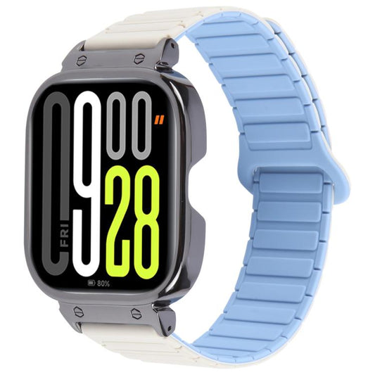 For Redmi Watch 5 / Watch 4 Metal Black Frame Integrated I-shaped Magnetic Silicone Watch Band(White Blue) by bashfashion