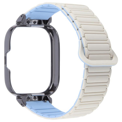 For Redmi Watch 5 / Watch 4 Metal Black Frame Integrated I-shaped Magnetic Silicone Watch Band(White Blue) by bashfashion