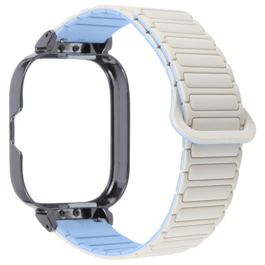 For Redmi Watch 5 / Watch 4 Metal Black Frame Integrated I-shaped Magnetic Silicone Watch Band(White Blue) by bashfashion