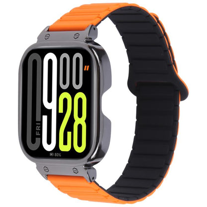 For Redmi Watch 5 / Watch 4 Metal Black Frame Integrated I-shaped Magnetic Silicone Watch Band(Orange Black) by bashfashion