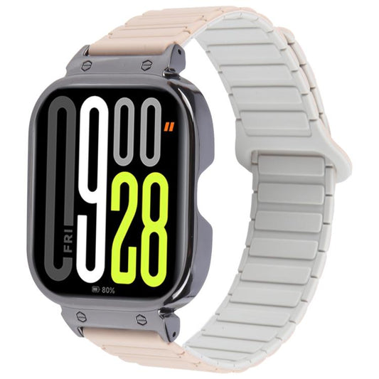 For Redmi Watch 5 / Watch 4 Metal Black Frame Integrated I-shaped Magnetic Silicone Watch Band(Milk Tea Rocky White) by bashfashion