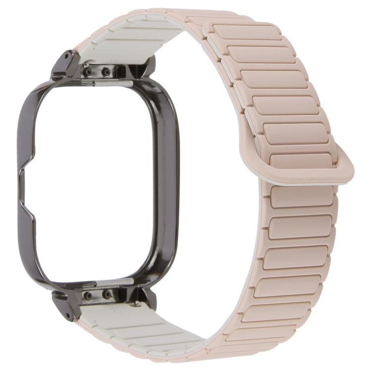 For Redmi Watch 5 / Watch 4 Metal Black Frame Integrated I-shaped Magnetic Silicone Watch Band(Milk Tea Rocky White) by bashfashion