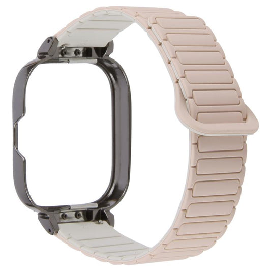 For Redmi Watch 5 / Watch 4 Metal Black Frame Integrated I-shaped Magnetic Silicone Watch Band(Milk Tea Rocky White) by bashfashion