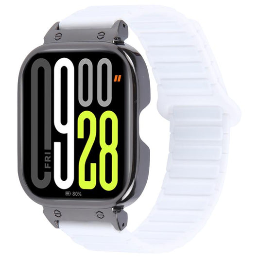 For Redmi Watch 5 / Watch 4 Metal Black Frame Integrated I-shaped Magnetic Silicone Watch Band(Ceramic White) by bashfashion