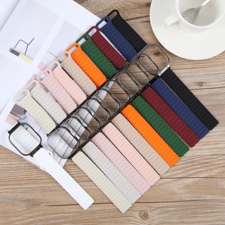 For Redmi Watch 5 / Watch 4 Metal Black Frame Integrated I-shaped Magnetic Silicone Watch Band(Milk Tea Rocky White) by bashfashion