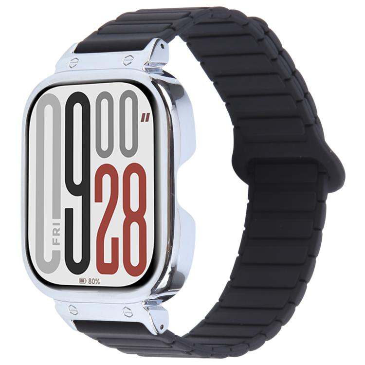 For Redmi Watch 5 / Watch 4 Metal Silver Frame Integrated I-shaped Magnetic Silicone Watch Band(Black) by bashfashion