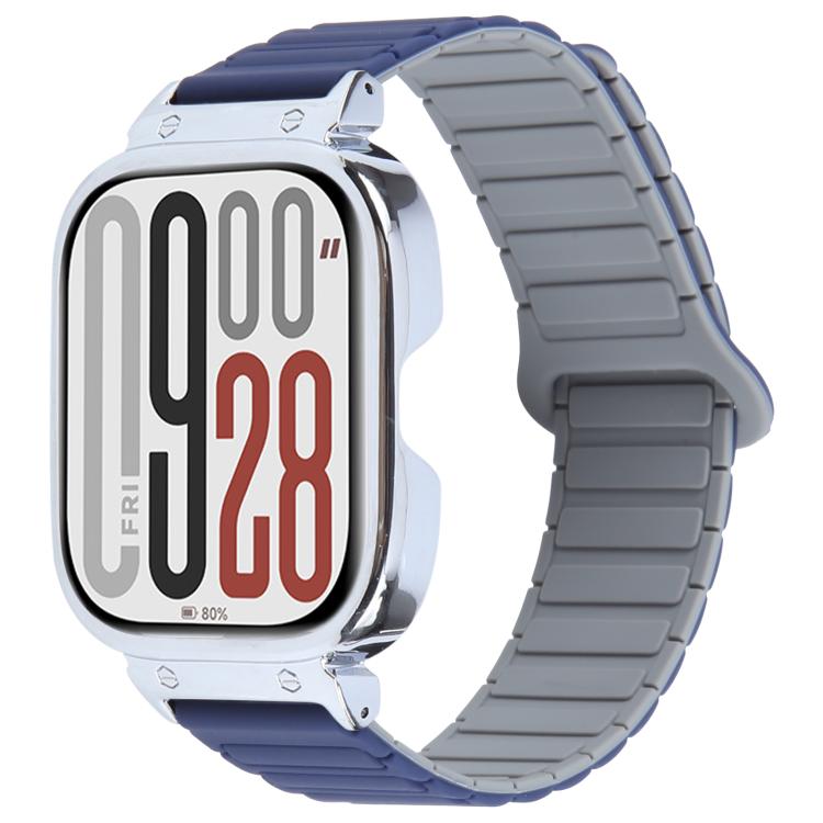 For Redmi Watch 5 / Watch 4 Metal Silver Frame Integrated I-shaped Magnetic Silicone Watch Band(Indigo Gray) by bashfashion