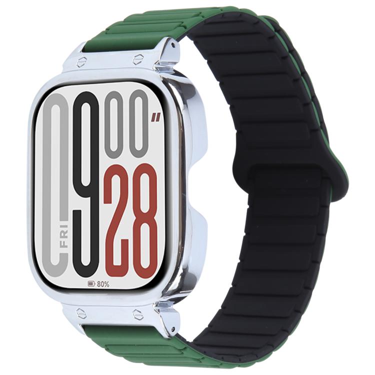 For Redmi Watch 5 / Watch 4 Metal Silver Frame Integrated I-shaped Magnetic Silicone Watch Band(Dark Teal Black) by bashfashion