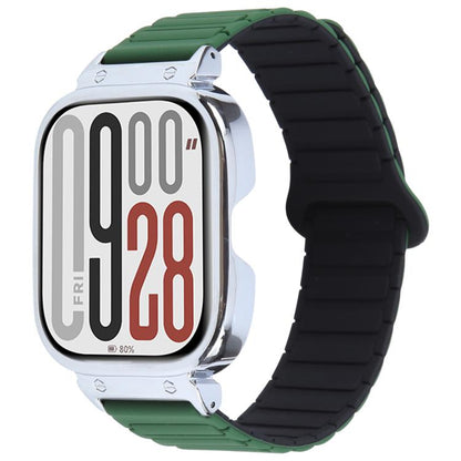 For Redmi Watch 5 / Watch 4 Metal Silver Frame Integrated I-shaped Magnetic Silicone Watch Band(Dark Teal Black) by bashfashion