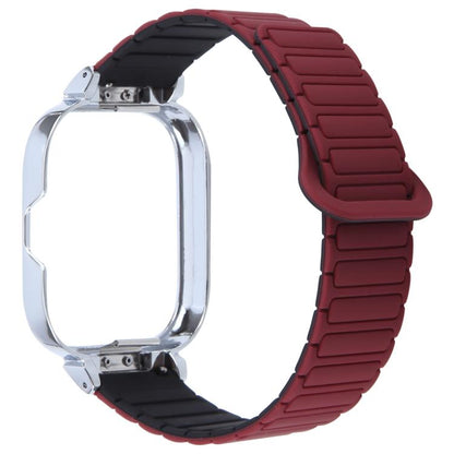For Redmi Watch 5 / Watch 4 Metal Silver Frame Integrated I-shaped Magnetic Silicone Watch Band(Wine Red Black) by bashfashion