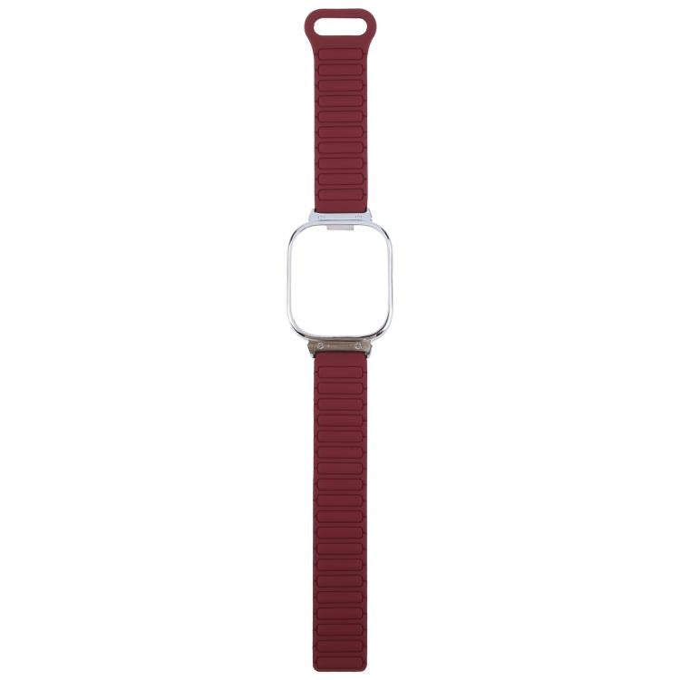For Redmi Watch 5 / Watch 4 Metal Silver Frame Integrated I-shaped Magnetic Silicone Watch Band(Wine Red Black) by bashfashion