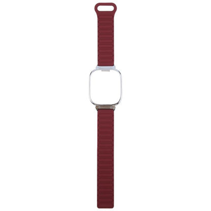 For Redmi Watch 5 / Watch 4 Metal Silver Frame Integrated I-shaped Magnetic Silicone Watch Band(Wine Red Black) by bashfashion