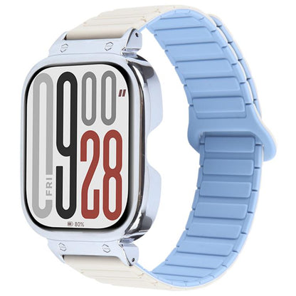 For Redmi Watch 5 / Watch 4 Metal Silver Frame Integrated I-shaped Magnetic Silicone Watch Band(White Blue) by bashfashion