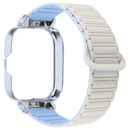For Redmi Watch 5 / Watch 4 Metal Silver Frame Integrated I-shaped Magnetic Silicone Watch Band(White Blue) by bashfashion