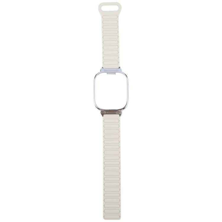 For Redmi Watch 5 / Watch 4 Metal Silver Frame Integrated I-shaped Magnetic Silicone Watch Band(White Blue) by bashfashion