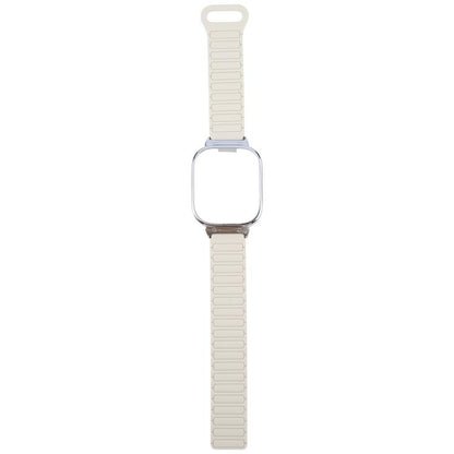 For Redmi Watch 5 / Watch 4 Metal Silver Frame Integrated I-shaped Magnetic Silicone Watch Band(White Blue) by bashfashion