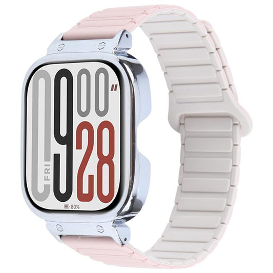 For Redmi Watch 5 / Watch 4 Metal Silver Frame Integrated I-shaped Magnetic Silicone Watch Band(Pink Starlight) by bashfashion