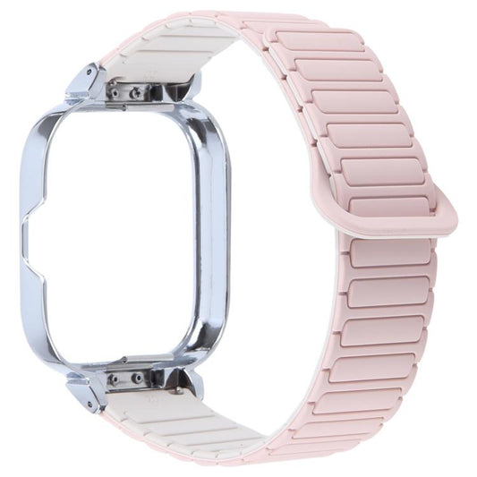 For Redmi Watch 5 / Watch 4 Metal Silver Frame Integrated I-shaped Magnetic Silicone Watch Band(Pink Starlight) by bashfashion