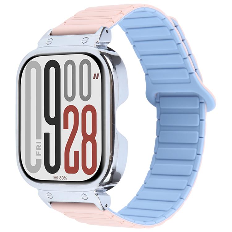 For Redmi Watch 5 / Watch 4 Metal Silver Frame Integrated I-shaped Magnetic Silicone Watch Band(Pink Blue) by bashfashion