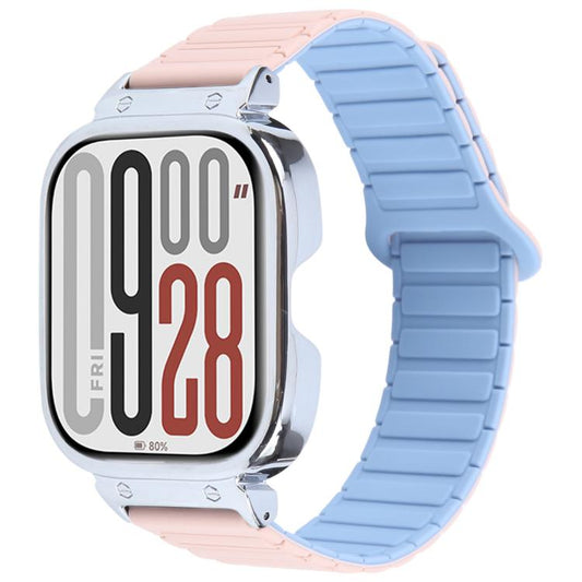 For Redmi Watch 5 / Watch 4 Metal Silver Frame Integrated I-shaped Magnetic Silicone Watch Band(Pink Blue) by bashfashion