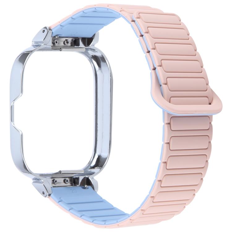 For Redmi Watch 5 / Watch 4 Metal Silver Frame Integrated I-shaped Magnetic Silicone Watch Band(Pink Blue) by bashfashion