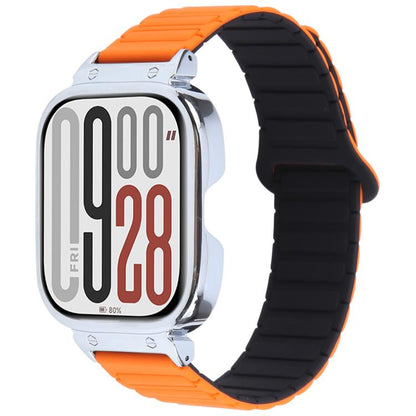 For Redmi Watch 5 / Watch 4 Metal Silver Frame Integrated I-shaped Magnetic Silicone Watch Band(Orange Black) by bashfashion